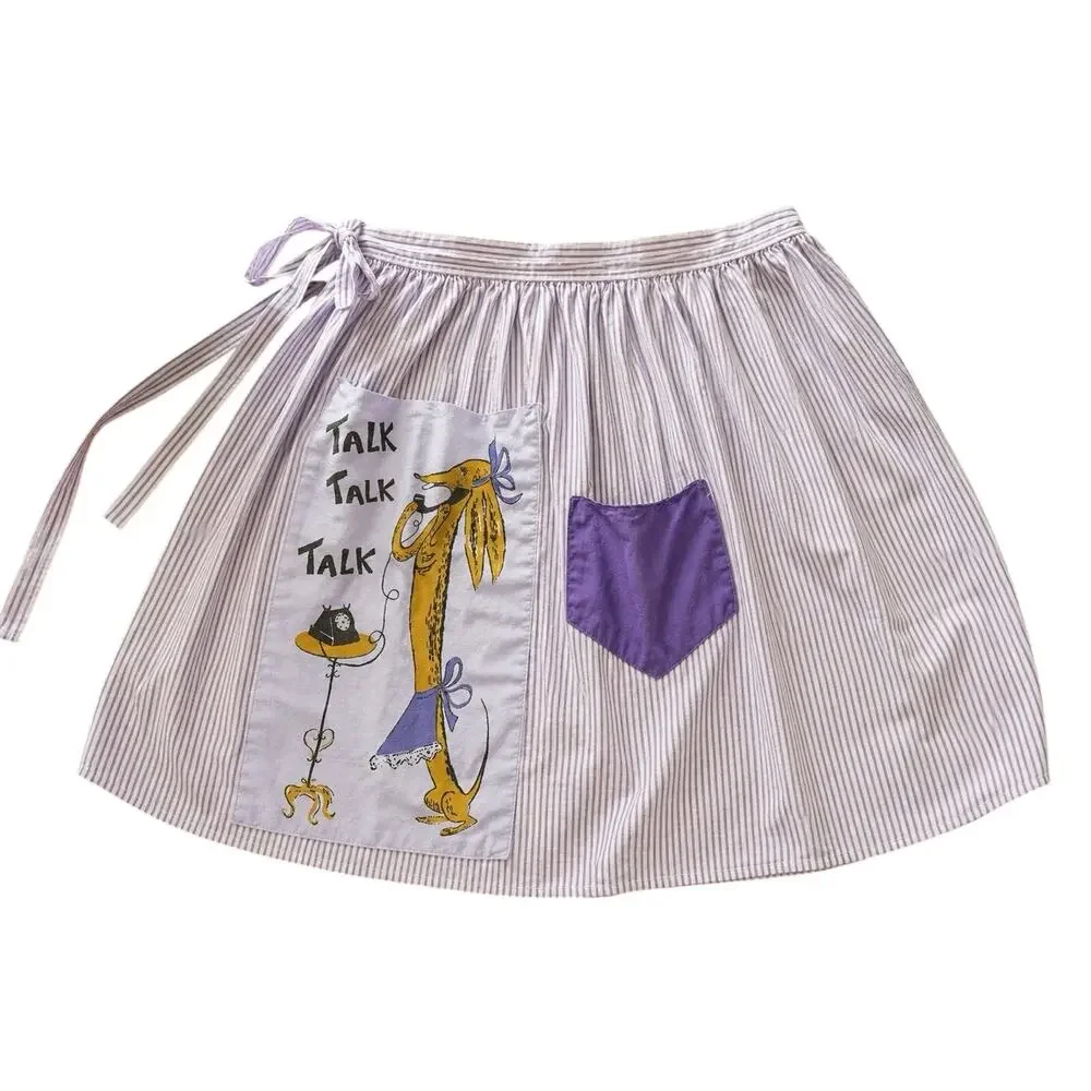 Vintage Novelty Half Apron with 2 pockets 2 tie strings 1950s 1960s handcrafted